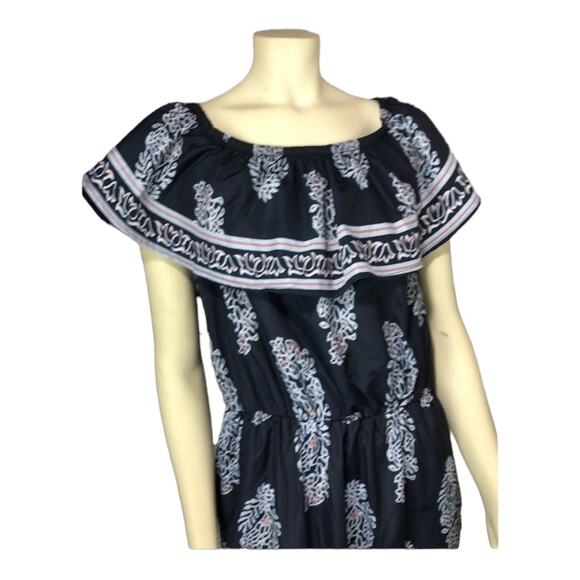 Navy Floral Ruffled off or on the shoulder maxi dress size XL - Picture 7 of 11